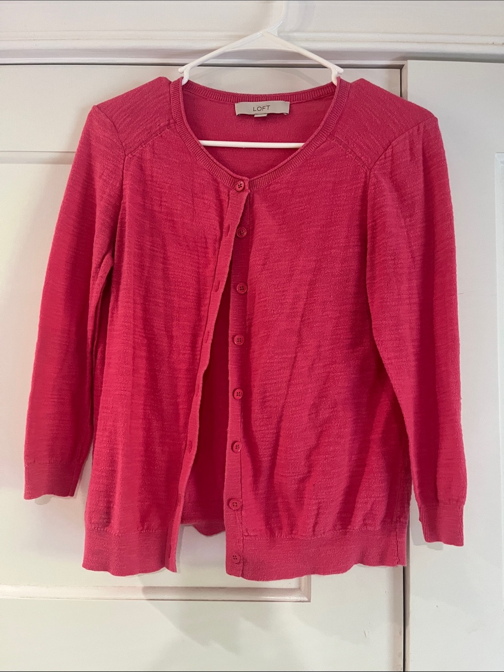 LOFT Bright Coral Button-Front Lightweight Cardigan
